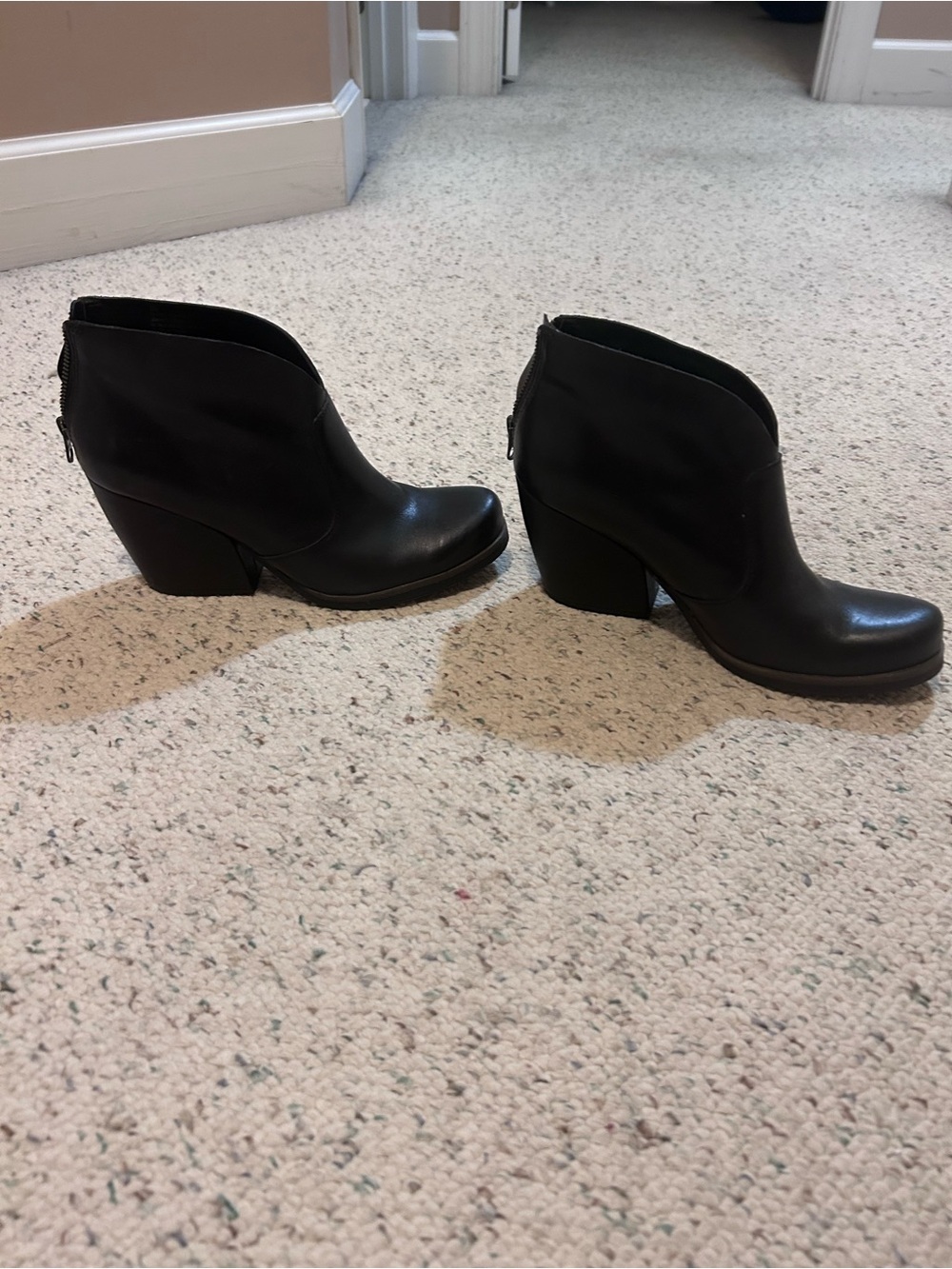 KORKS Black Leather Ankle Booties with Block Heel